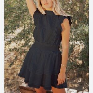 CLEOBELLA Versailles Black Embroidered Ruffle Mini Dress Small